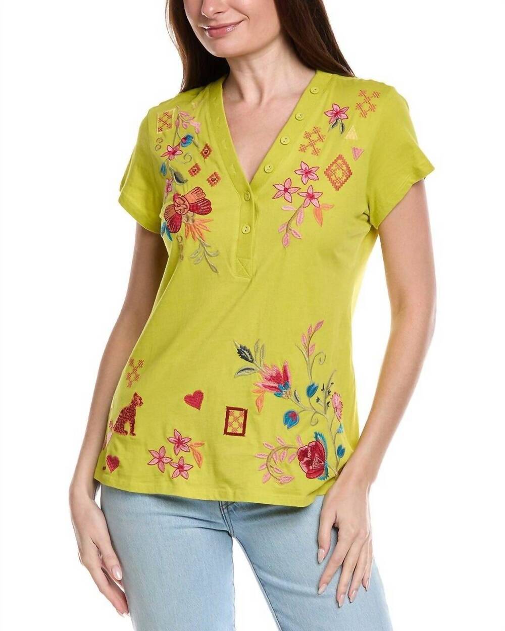 NEW JOHNNY WAS georgia button neck tee in citronelle